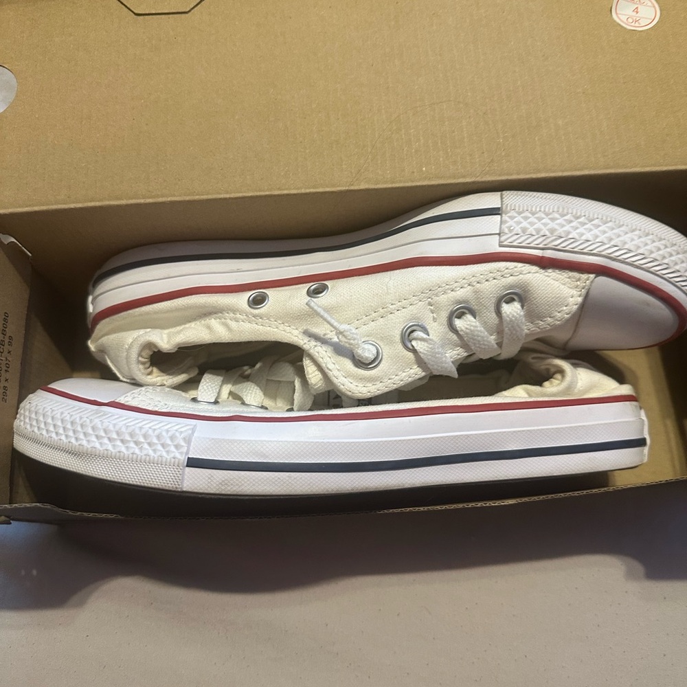 Converse Off-White Low-Top Sneakers with Red Trim